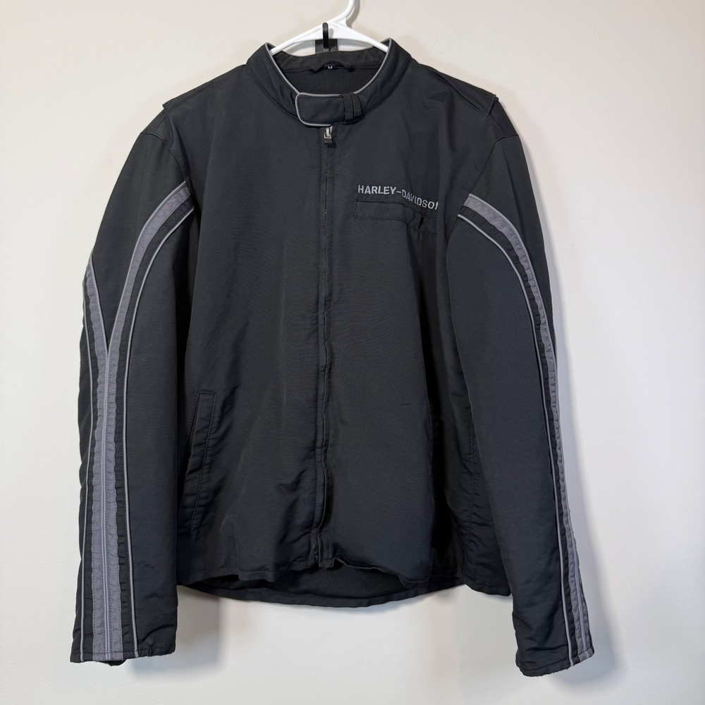 Harley-Davidson Motorcycle Jacket Mens Medium Black Embroidered Logo Biker Moto
